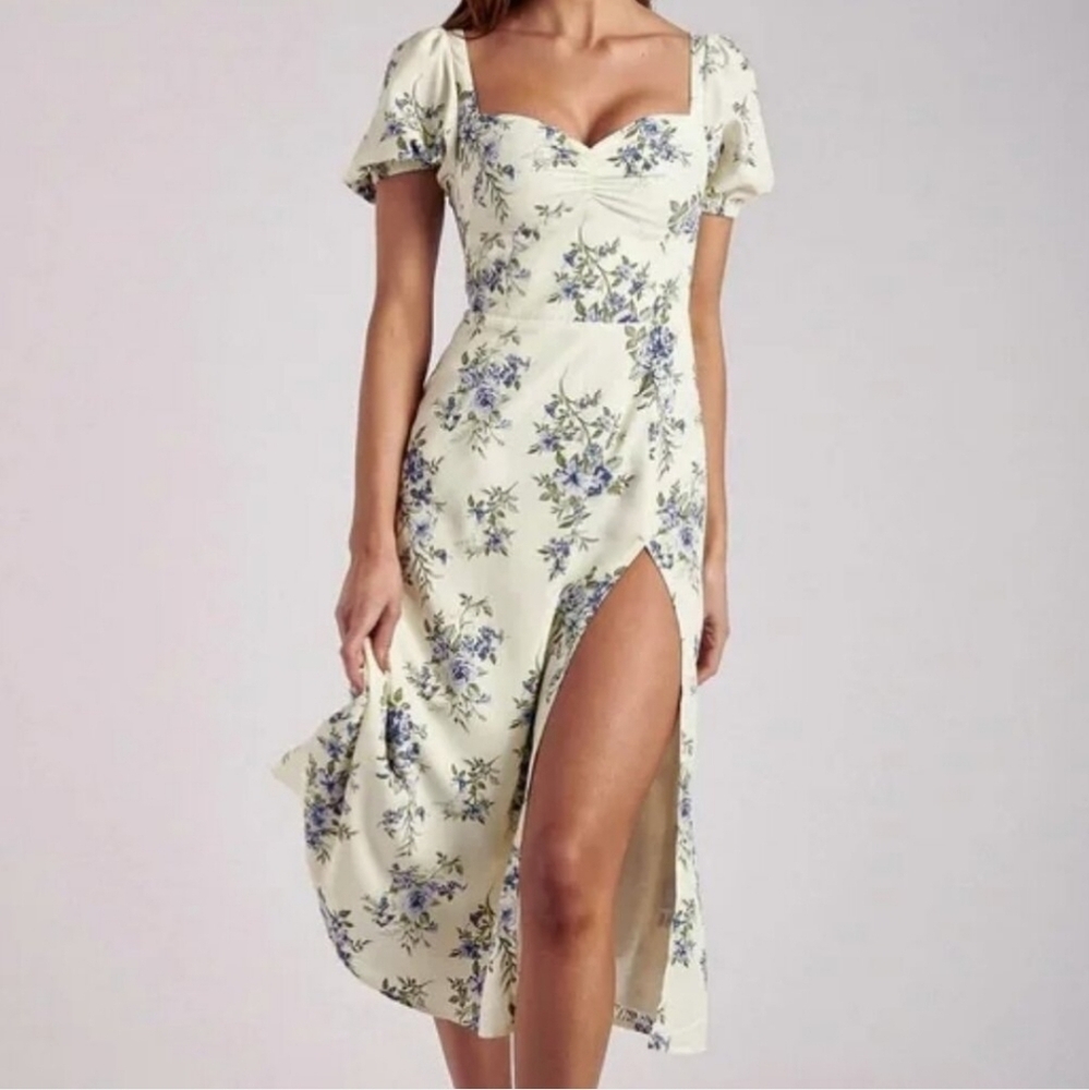 Meshki Floral Midi Dress in Cream and Blue